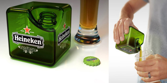 凄まじい省スペース化！重ねて置けるキューブ型のビール瓶『Heineken Cube』