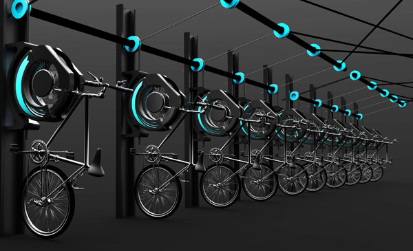 自転車を立てて駐輪スペースを節約するアイデア『Cyble』