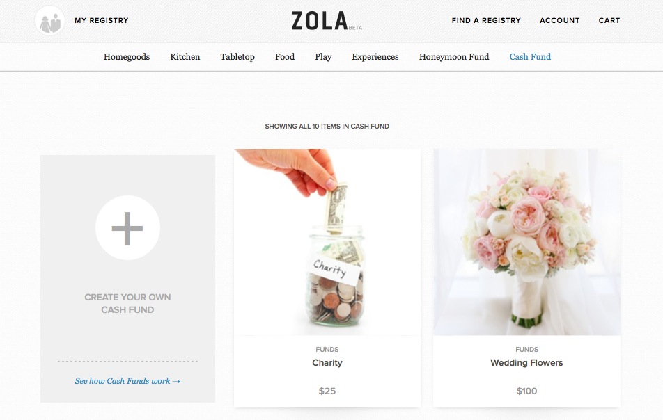 結婚式に向けた美しいウェディングレジストリを作ってくれるサービス『Zola』